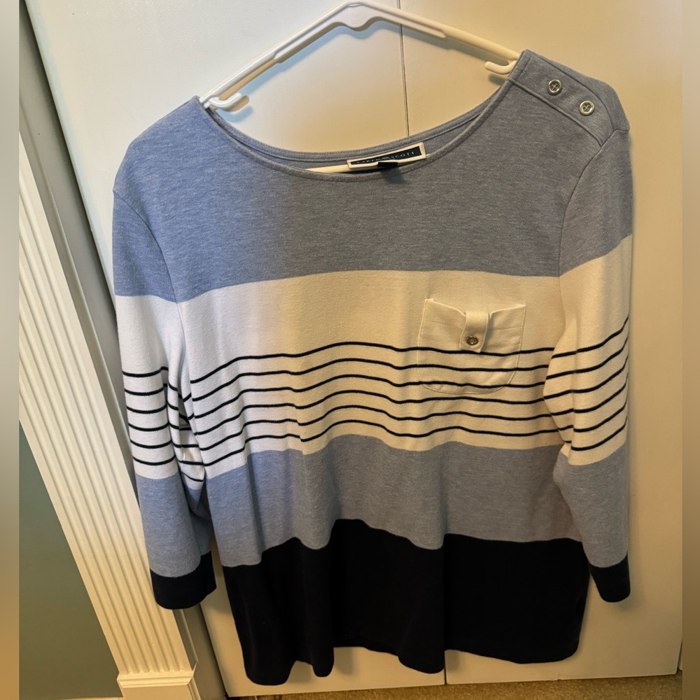 Karen Scott Color Blocked and Striped 3/4 Sleeves Top. Like New Condition. XL